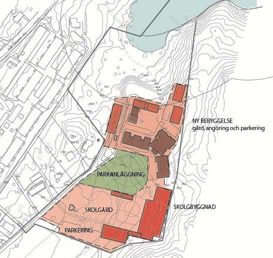 Planerad exploatering Den nya bebyggelsen är planerad i områdets sydöstra del samt norr om den befintliga byggnationen.