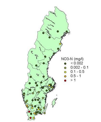 Återhämtningen i marken går långsamt och markvattnet i mineraljorden uppvisar ofta ph-värden omkring 4,5 i södra Sverige (Figur 5) och förhöjda halter av oorganiskt aluminium.
