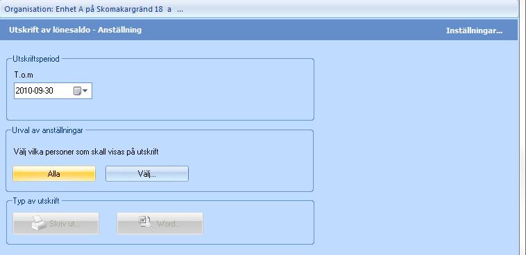 Utskrift av lönesaldo Anställning För kunder som hämtar in lönesaldon från lönesystemet, kan denna rapport tas ut.