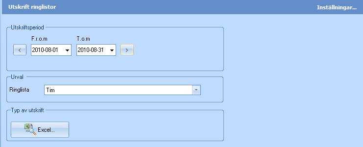 Utskrift ringlistor Här kan du skriva ut dina ringlistor. Rapporten visar personer tillhörande en viss vald ringlista. Listan redovisar förutom namnuppgifter även telefonnummer.