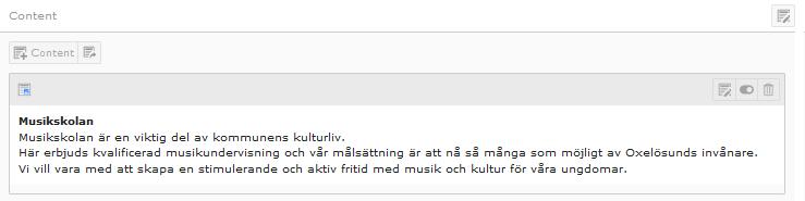 Redigera Content (sidinnehåll) - Redigera Content - Dölj Content - Ta bort Content Väl inne i