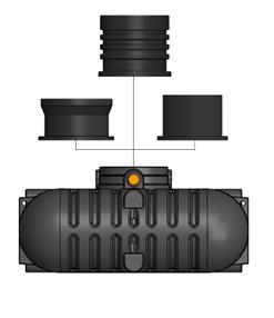 67502 Series connection of tanks The size of the pipe between the tanks is recommended to be Ø 160 mm and is intended to be connected at the flat surfaces. The pipe must penetrate approx.