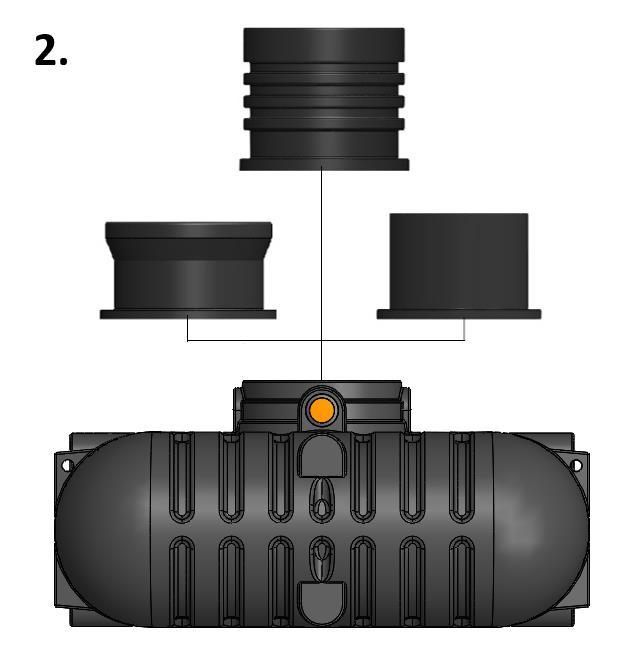 Röret bör vara inskjutet ca 200 mm i respektive tank och röret kan anslutas både på kortsidorna och långsidorna som har anslutningsplan på samma höjder.