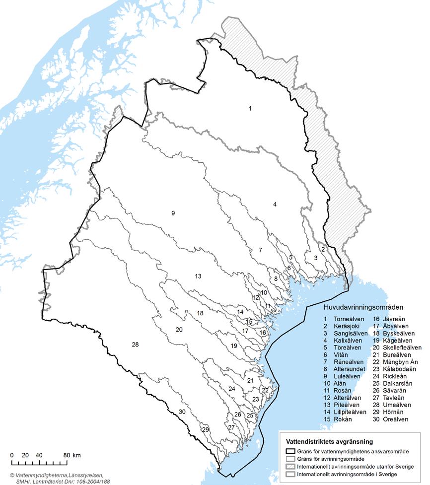 Bottenvikens vattendistrikt Den europeiska modellen innebär att vattenresursen ska förvaltas i avrinningsområden och vattendistrikt eftersom vatten rör sig efter naturliga gränser och inte inom