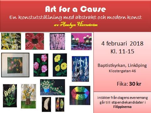 Söndagen den 4 februari mellan klockan 11:00 och 15:00 kommer min konstutställning Art for a Cause med abstrakt och modern konst finnas utställd i församlingssalen.