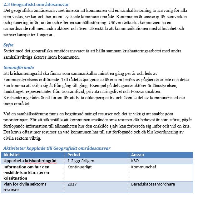 samhällsskydd och beredskap 14 (16) Figur 11 Beskrivning av geografiskt områdesansvar i Lycksele kommuns styrdokument Varberg och Falkenbergs kommuner Varberg och Falkenberg har valt att göra delar