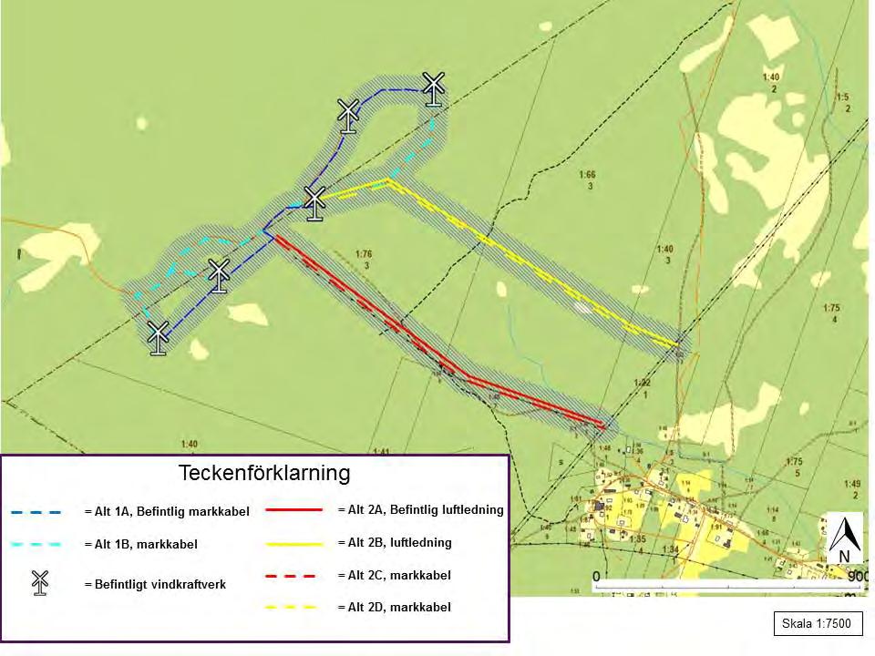 MILJÖKONSEKVENSBESKRIVNING 8(24) Alternativ 2A (befintlig sträckning): Detta alternativ innebär att den befintliga kraftledningen behålls i nuvarande uppförande.