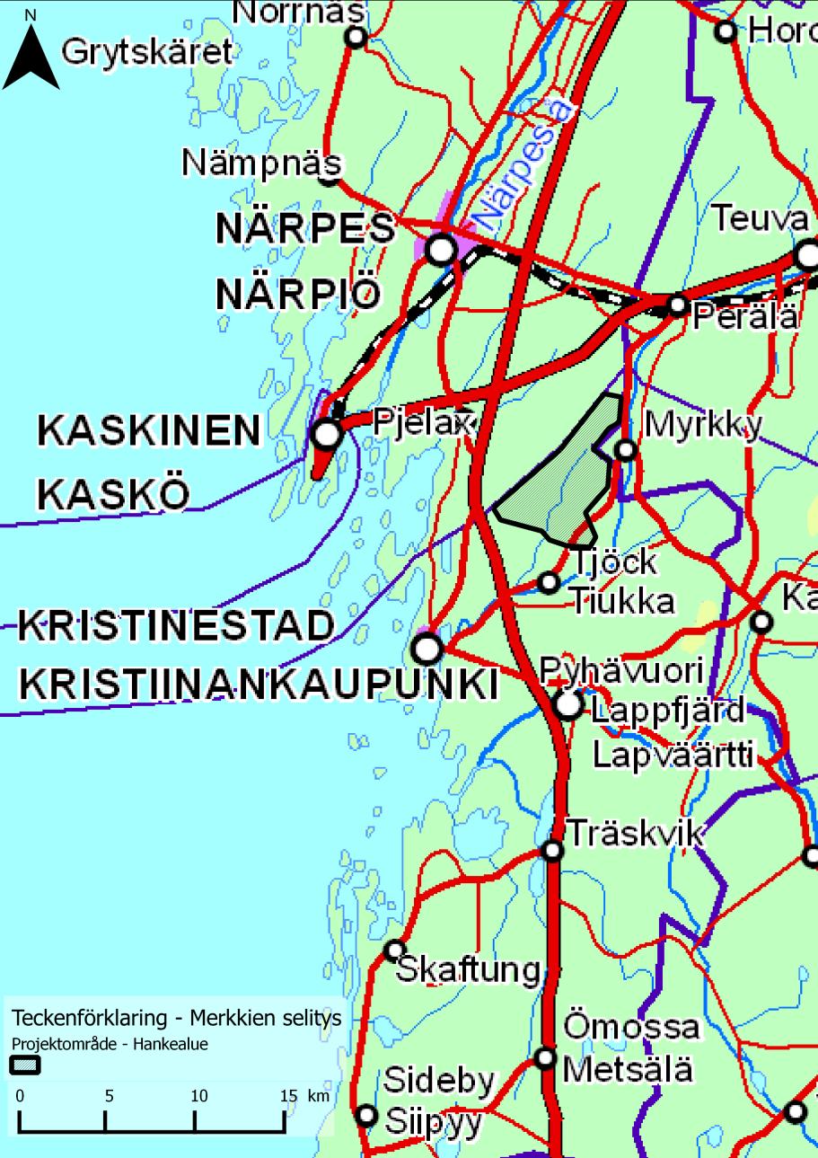 Figur 1: Projektets läge i Österbotten. 2 PROJEKTANSVARIG 2.1 Triventus Wind Power AB Triventus Wind Power AB är projektansvarig och svarar för genomförandet av projektet.
