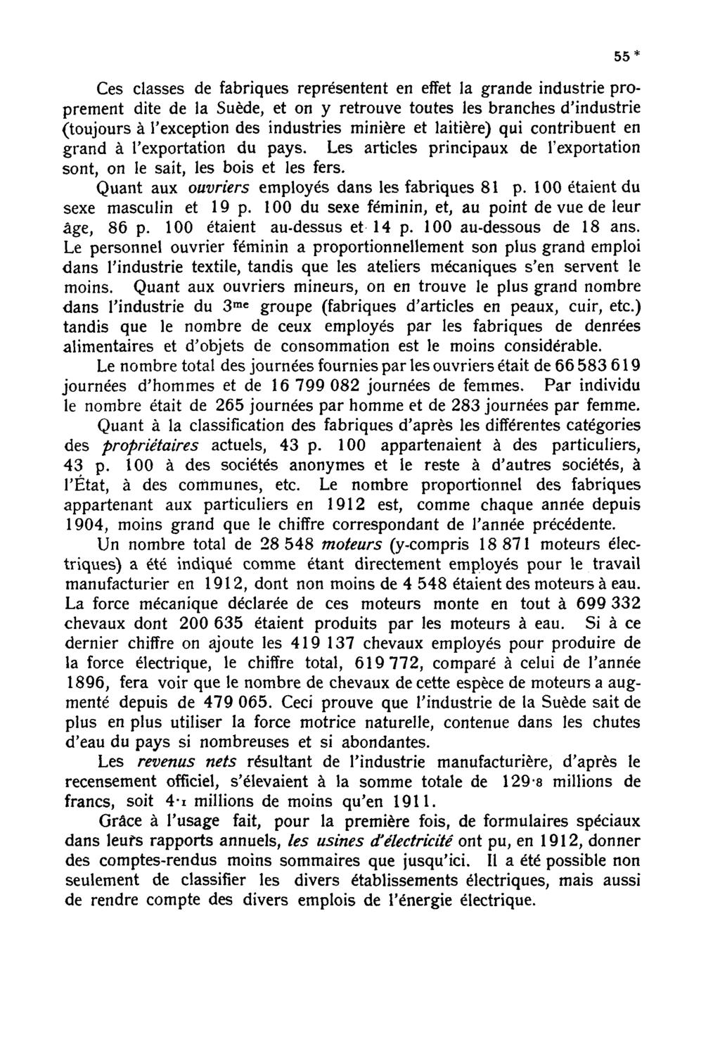 55* Ces classes de fabriques représentent en effet la grande industrie proprement dite de la Suède, et on y retrouve toutes les branches d'industrie (toujours à l'exception des industries minière et