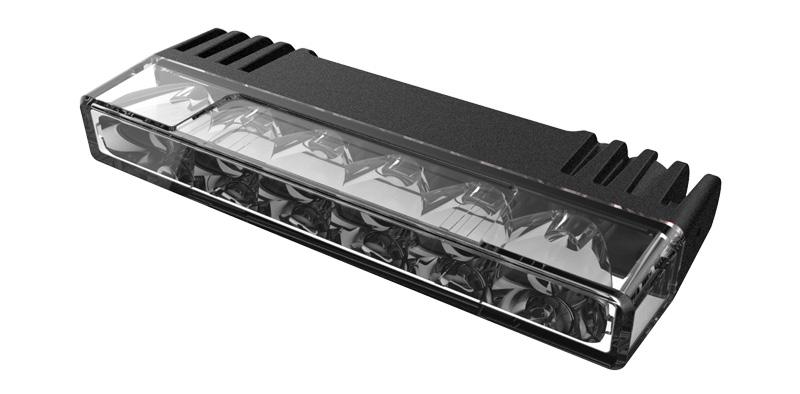 Dess kompakta design främjas av att kontroll- och LED-panelen är integrerade i chassit, vilket gör lampan ännu smidigare.