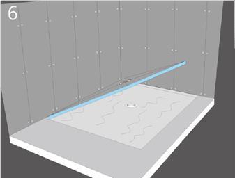 Fästmassan / lim- och tätningsmassan appliceras på duschgolvets undersida med en 6 mm limkam.