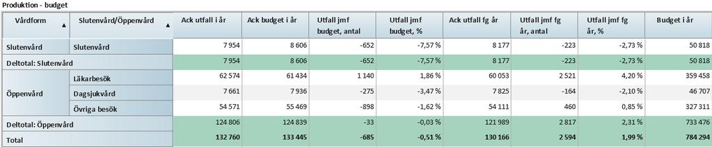 5 (1) PRODUKTION Sjukhusets totala produktion är i nivå med produktionsbudgeten.