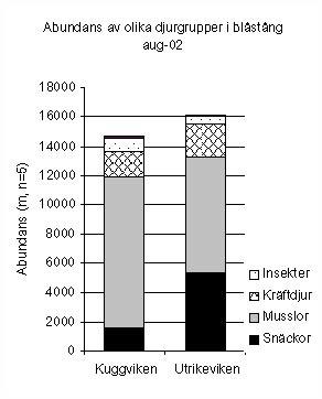 tionen ökat i omfattning jämfört med hösten 2001 hade även djurtätheten ökat markant. Artantalet var högt, totalt förekom 21 arter.