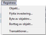 Anläggningsredovisning 17 Registrera Punkten Objekt används för att registrera eller ändra uppgifter på ett objekt.