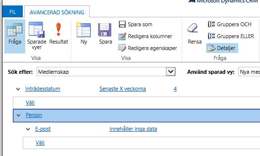 13. Därefter är det dags att titta på resultatet. Klicka på knappen Resultat 13 Du har alltså nu sökt efter alla medlemmar som inträtt de senaste 4 veckorna och som saknar e-post.