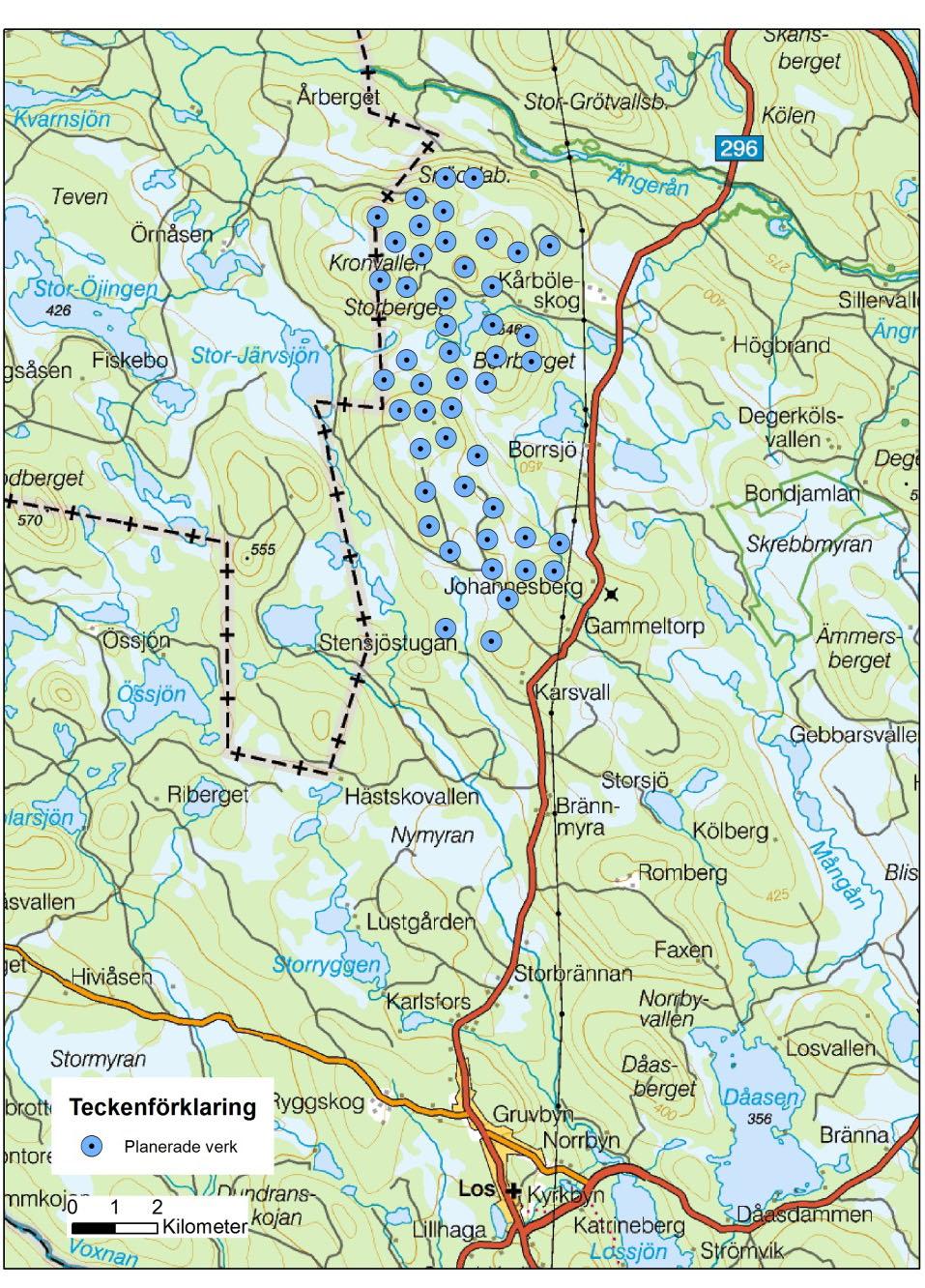 Bild 1. Utredningsområdet med planerade verk.