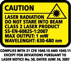 FÖRSIKTIGHETSÅTGÄRDER FÖR LASER Fixturlaser GO Pro använder laserdioder med en uteffekt på < 1,0 mw. Laserklassificeringen är klass 2. VARNING!
