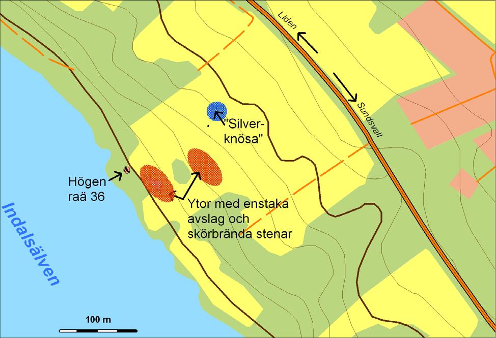 Gravhög och boplatsspår i Stige, Indal övre terrassen mellersta terrassen nedre terrassen Fig 15.