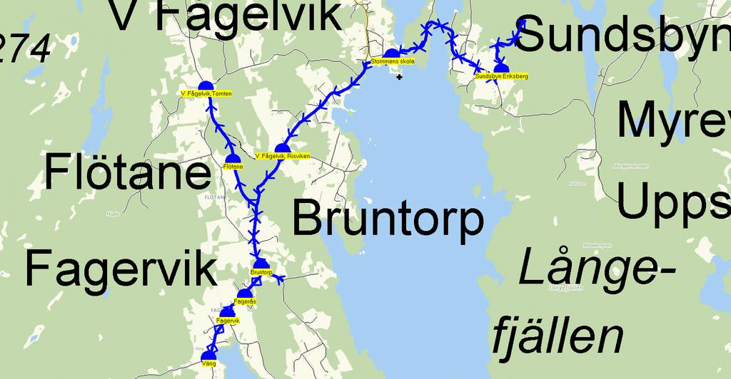 2014-09-02 15:15:03 Karta för Tur 6527 M - F Entreprenör Nordmarkens Busstrafik AB Fordon 6503 MB Sprinter 6527 13.35 14.02 Stommens skola - Sundsbyn Eriksberg - V.