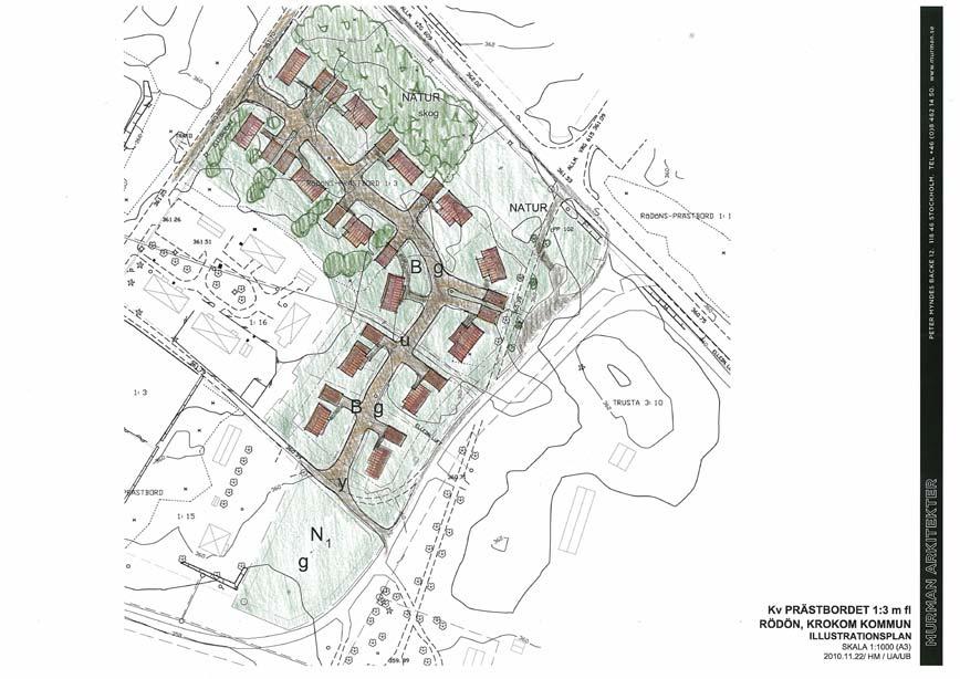 Föreslagen ny bebyggelse Enligt förslaget ska området bebyggas med friliggande enbostadshus i högst två våningar.