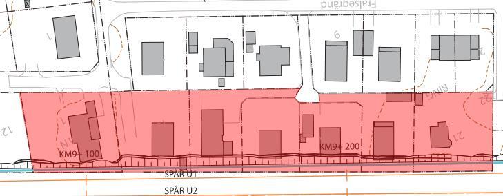 BILAGA F SIDA 27 (74) 9+100-250, Söder 7 stycken villor 14 7 Kommentar: Villorna löses in och rivs i samband med utbyggnad av. Se Figur F.2 efter denna tabell.