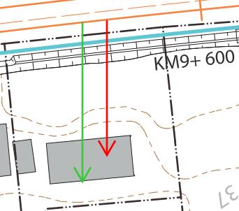 BILAGA F SIDA 44 (74) 5+575, Norr Villa 24 21 Befintligt utförande: Tvåplans tegelvilla i samma nivå som. Ny bullerskärm planeras i fastighetsgräns.
