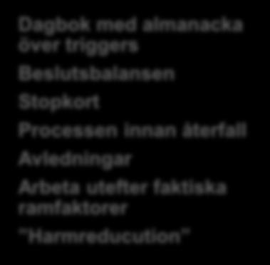 triggers Beslutsbalansen Stopkort Processen innan återfall Avledningar Arbeta utefter faktiska ramfaktorer