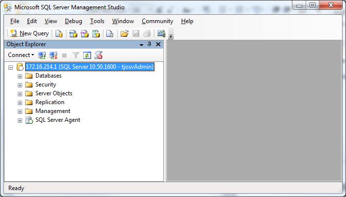 Lär känna MS SQL Server 2008. En första övning. 1. Starta din VMware maskin där du har MS SQL Server. 2. Starta programmet MS SQL Server 2008 Management Studio och logga in.