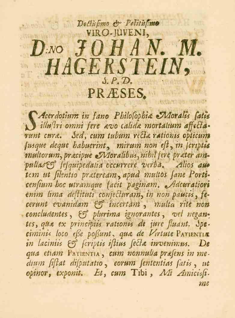 Doffkfmo & Pttftitfim* VIRO-JUVENI, Dno JOHAK M. HAGERSTEIN, S. P. 7>.