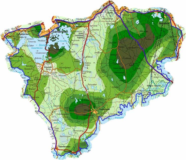 Färska skador Ur karta Lantmäteriverket Gävle 2006. Medgivande I 2006/160 Figur 4. Geografiska fördelningen av färska skador enligt skadeinventeringarna i Årsunda under år 2006.