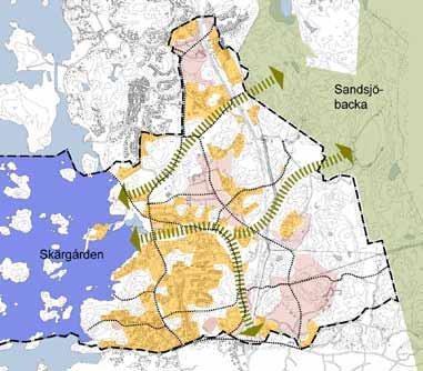 Översiktsplan för Göteborg, fördjupad för Södra Askim, principbild för grönstråk och gång- och cykelstråk 613 Detaljplan Gällande detaljplaner akt nr F3535 och F4376 samt F4923 och F4140 täcker