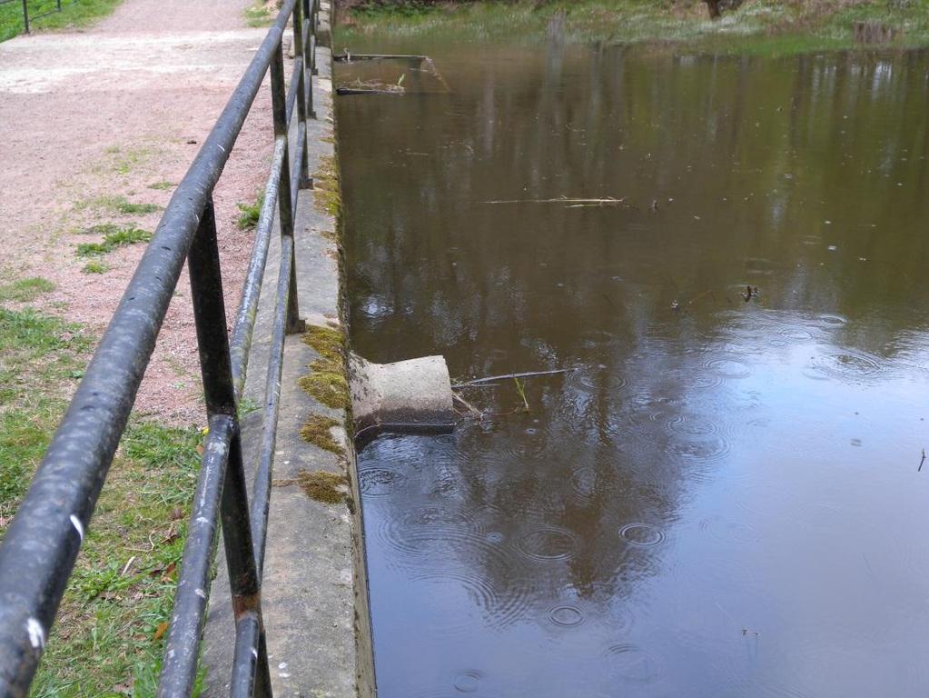 33 Optimering av utströmningstratten i dammen i Billdals park, se figur 17 Utsättning av lekgrus där strömförhållanden för lek är goda men substrat saknas Figur 17 Dammen