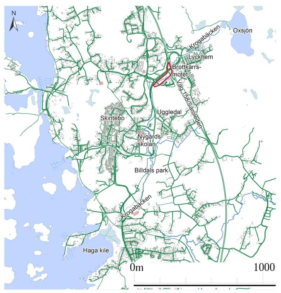 4 2 Bakgrund och orientering Ett antal företag (Next Step Group, HSB, Tornstaden, NCC, Egnahemsbolaget, Sverigehuset och Familjebostäder) har för avsikt att exploatera ett område vid Brottkärrsmotet