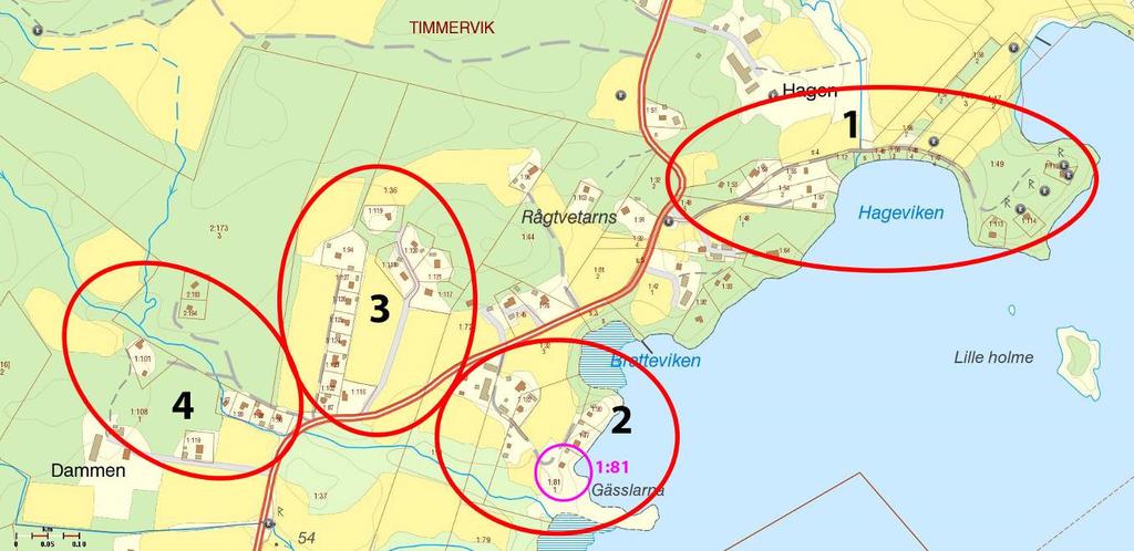 Södra Timmervik Ett stort och utspritt område som här delas in i fyra delområden.