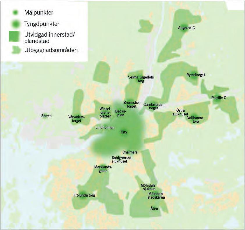 Utgångspunkter Viktiga platser och områden i storstadsområdet Storstads området omfattar Göteborgs innerstad och mellanstad, Mölndals tätort samt de centrala delarna av Partille.