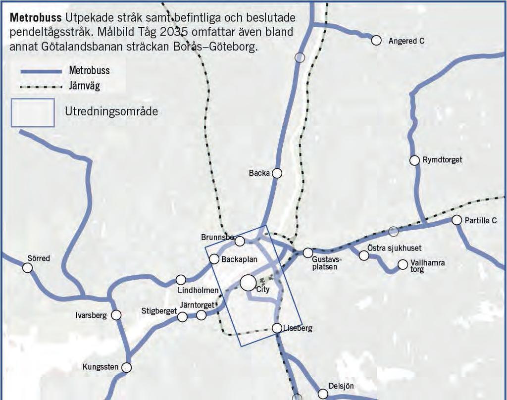 Koncept, stråk och bytespunkter Stationerna längs lederna i storstadsområdet är utformade som pendeltågsstationer med rak inkörning och snabb på- och avstigning.