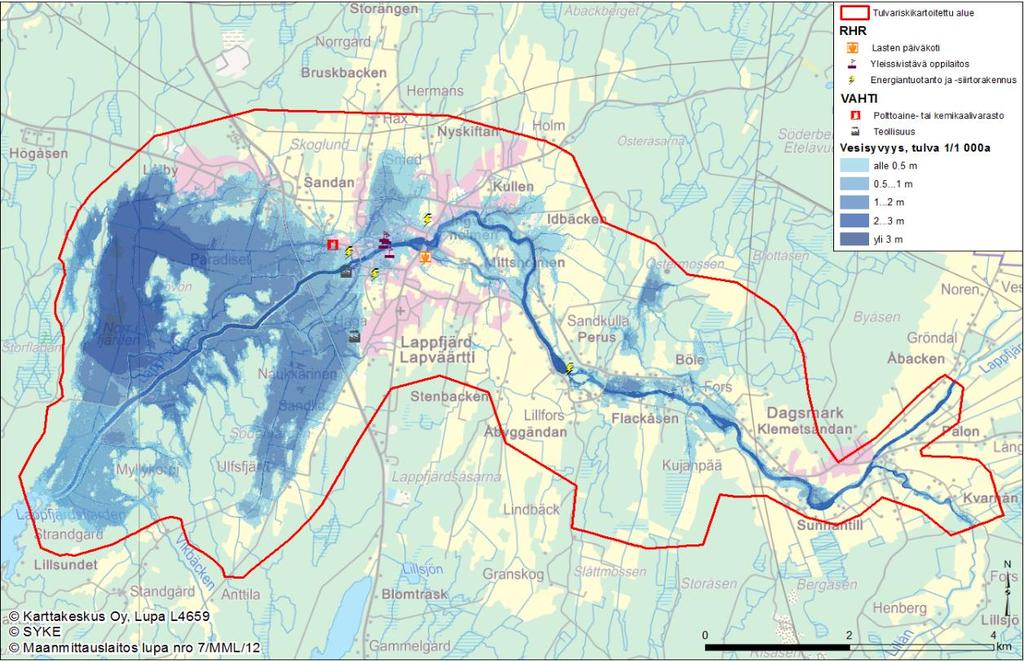 Rapport om karteringen av översvämningsrisker Bilaga 5 Bränsledistributionsstationen längs Lappfjärdsvägen riskerar bli våt vid en översvämning 1/250a.