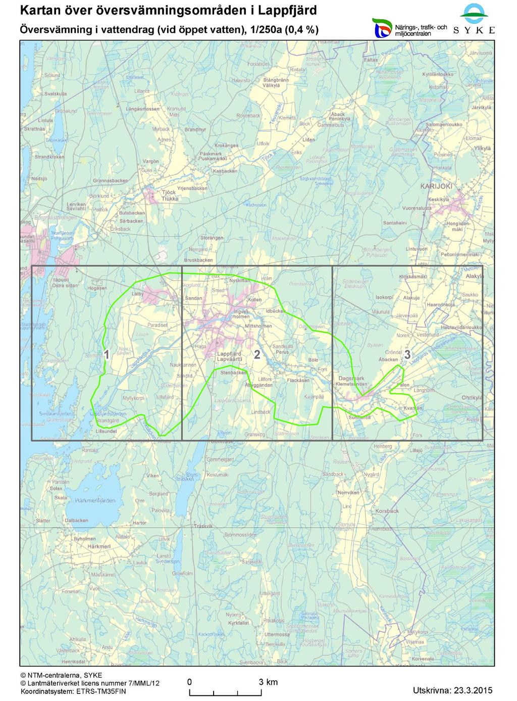 Översvämningskartorna över Lappfjärds ås avrinningsområde (återkomstintervall 1/250 år) Bilaga 3