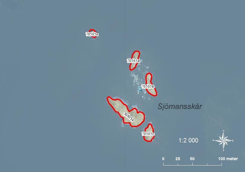70505a Sjömansskär SE0540077 2 0,14 70505b Sjömansskär SE0540077 1 0,04 70505c Sjömansskär SE0540077 1 0,04 70505d Sjömansskär SE0540077 1 0,03 70505e Sjömansskär SE0540077 0 0,01 A: Klippskär med en