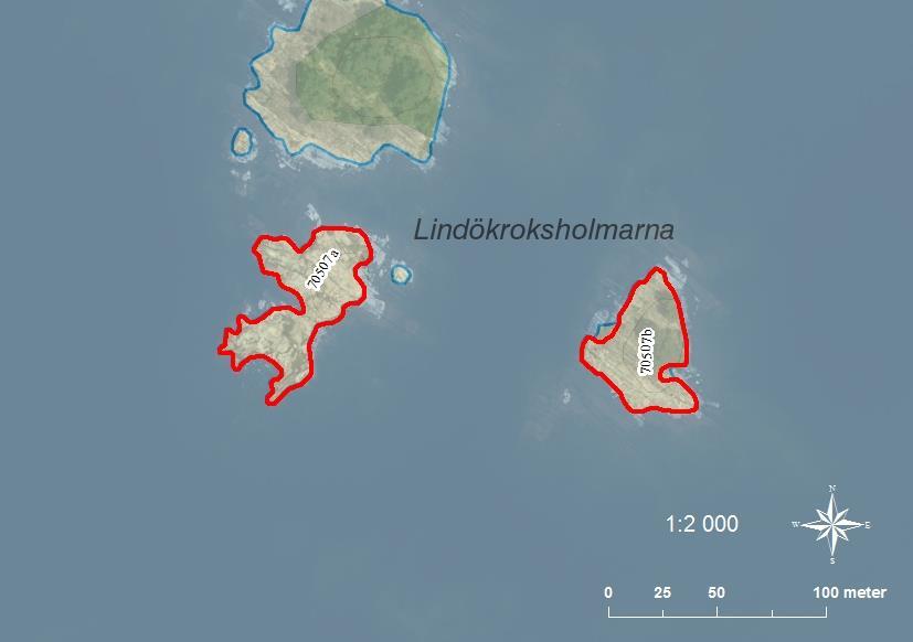 70507a Lindökroksholmarna SE0540077 2 0,25 70507b Lindökroksholmarna SE0540077 5 0,19 A: Klippskär med en enstaka buskar och sly av klibbal och björk.