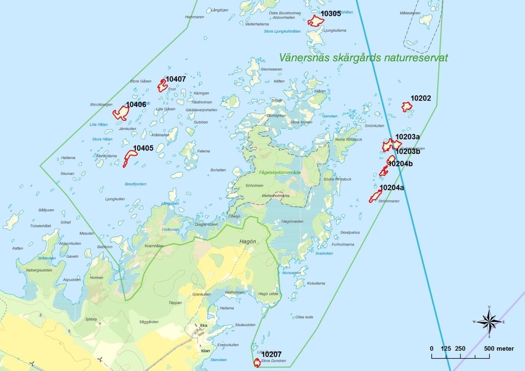 Bilaga 1a Restaureringsplan fö r fa gelska r Norra Vänersnäs skärgård Översiktskarta Fågelskär i LIFE+ Vänern inom Norra Vänersnäs skärgård. Tabell 1.