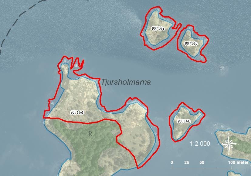 90716a Tjursholmarna SE0540333 3 0,29 90716b Tjursholmarna SE0540333 3 0,22 90716c Tjursholmarna SE0540333 2 0,20 90716d Tjursholmarna SE0540333 5 1,27 A: Klippskär med en del björksly och buskar.