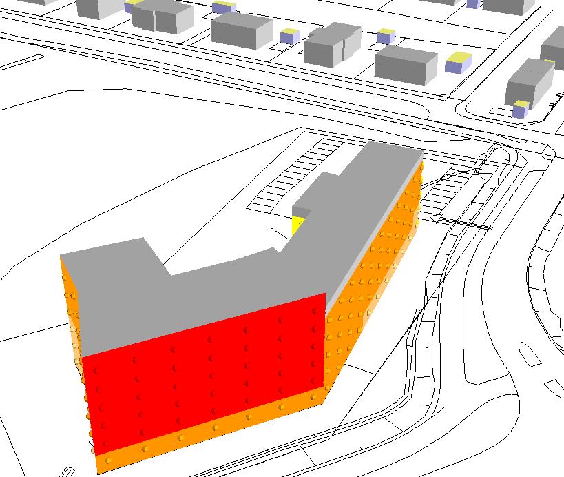 KARLSSONS ÄNG, KALMAR Situation framtidsprognos 2036 Område 1 Dygnsekvivalenta ljudnivåer vid fasader Kartan visar ljudnivåerna som frifältsvärden,