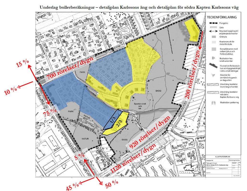 Rapport -16051900 byggnadsvolymer har beräkningar utförts på ljudnivåer utmed fasadernas alla våningar.