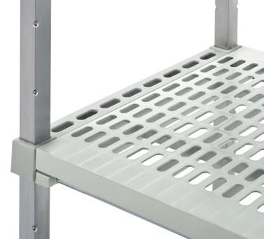 Hyllsystem Eco INFIX ECO Robust och mångsidigt hyllplansystem med perforerade hyllor i PP med stor stabilitet.