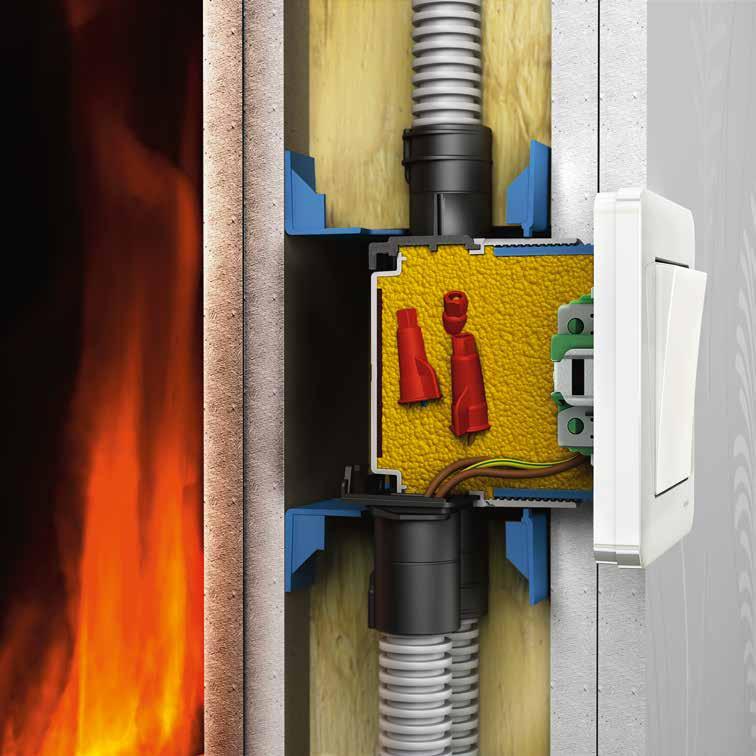 Multifix Fire När brandskydd har högsta prioritet Brandklassningens svaga punkt är ofta dosan. Brinner det, strömmar rök och syre genom hålet, vilket ökar eldens kraft.