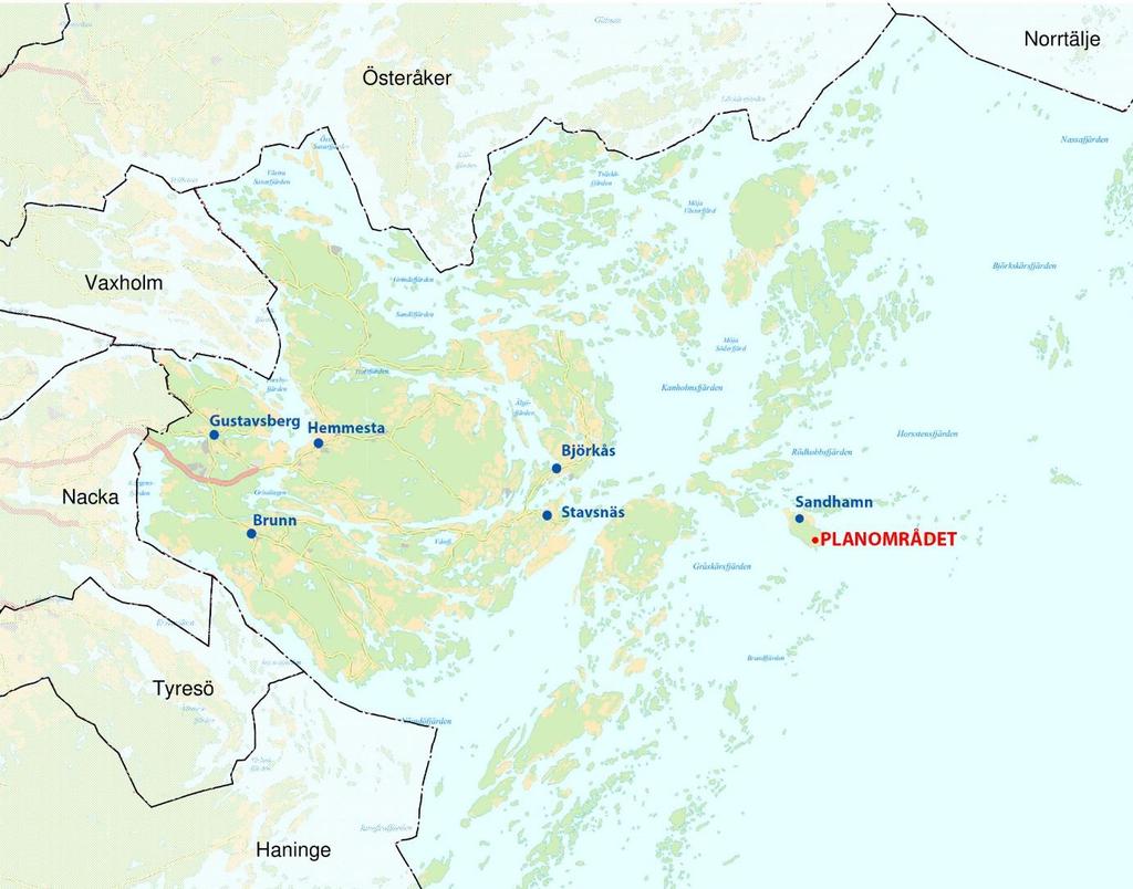 Fig. 1 Översiktskarta som visar planområdets läge i kommunen. Planområdet är markerat med röd prick.