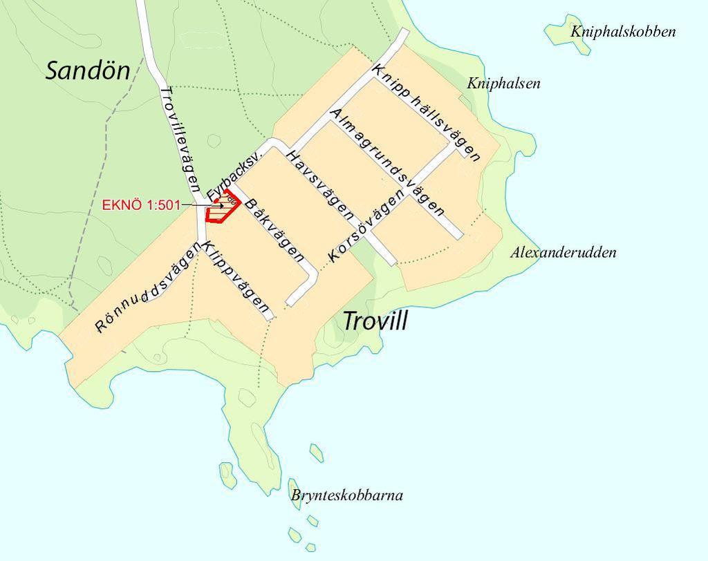 PLANDATA Lägesbestämning Planområdet ligger på södra delen av Sandön och är beläget ca 1,2 km från Sandhamns by.