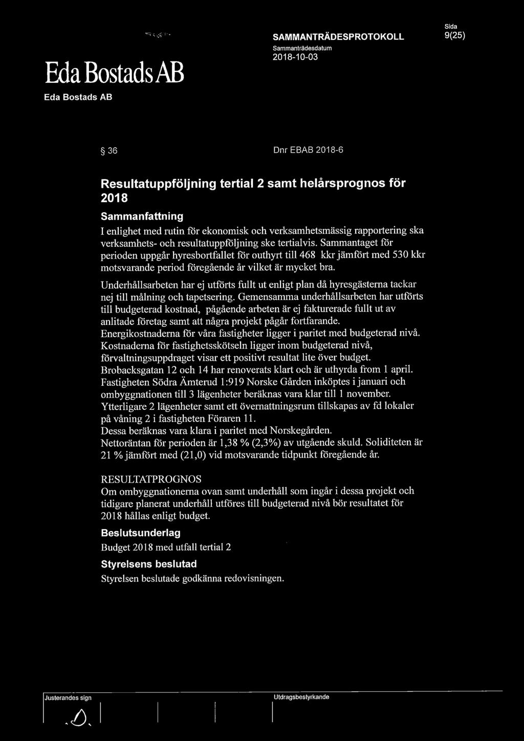 Underhållsarbeten har ej utförts fullt ut enligt plan då hyresgästerna tackar nej till målning och tapetsering.