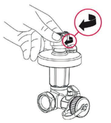 Ballorex Delta har en inbyggd avstängningsventil. Genom att vrida det svarta handtaget på toppen av ventilen medurs stänger du flödet genom ventilen.